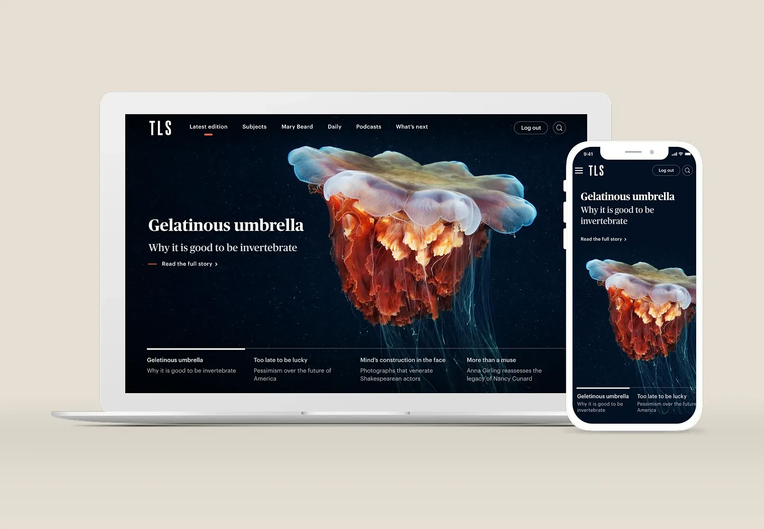 The Times Literary Supplement homepage shown on a laptop and phone